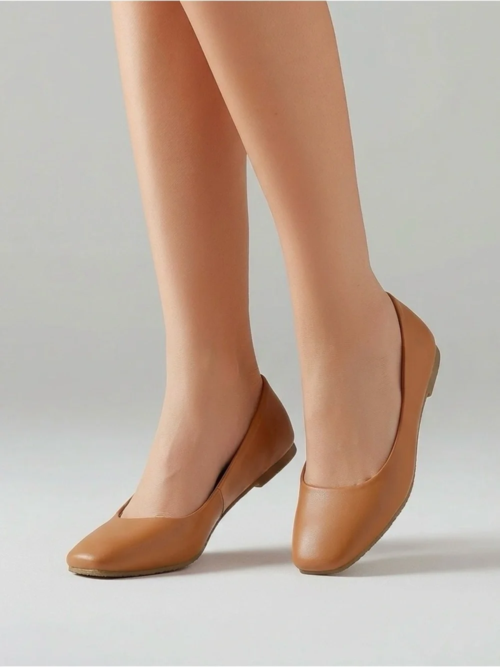 Musshoe Women’s Sz 8 Classic Tan Faux Leather memory foam comfort Ballet Flats